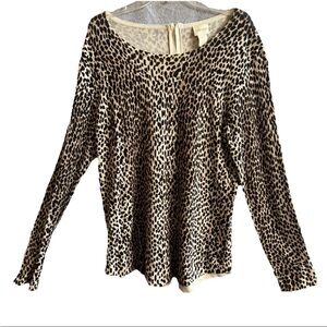 Chico's Animal Print Long Sleeve Lightweight SweaterTop 1/2 Zip Chicos SZ 0=XS